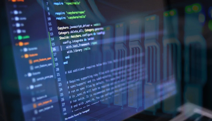 Código de software ejecutándose en una pantalla